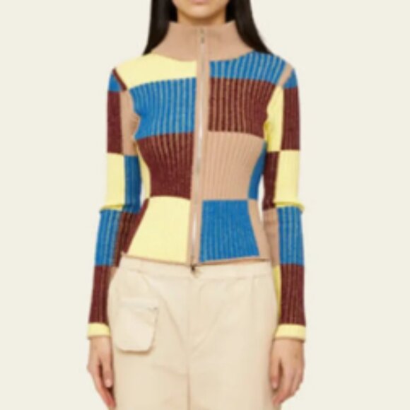 Find Me Now - Sahn Zip Up Checkerboard Cardigan - Moonstone - Picture 3 of 9